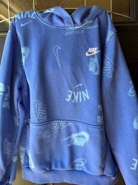 Nike Blue All-Over Logo Pullover Hoodie
